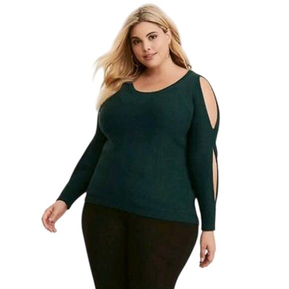 Torrid SPLIT SLEEVE PULLOVER SWEATER 0X Green - Picture 1 of 7